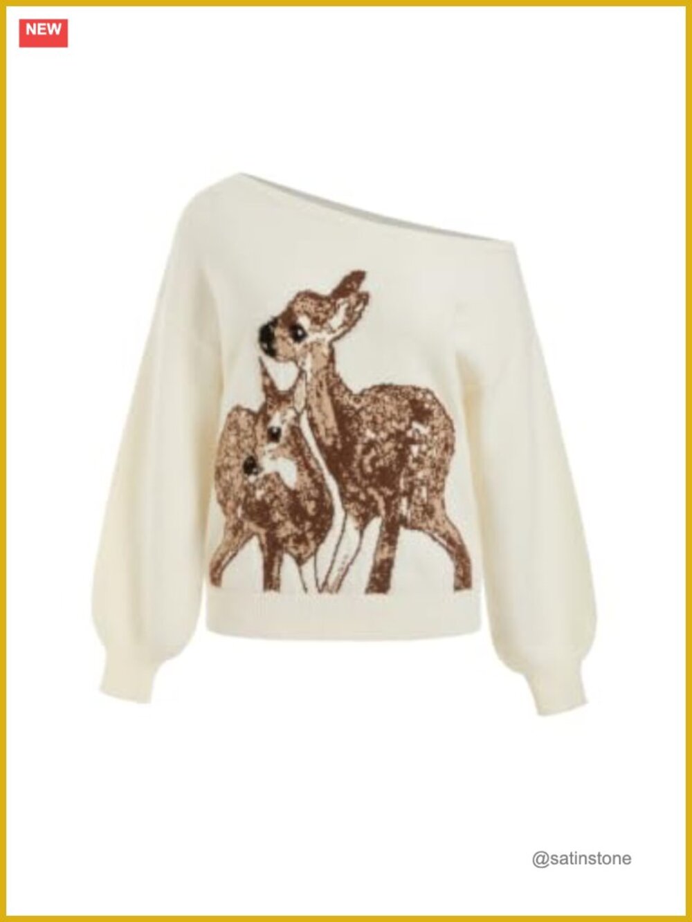 Off Shoulder Deer Graphic Knit Sweater Pullover Long Sleeve